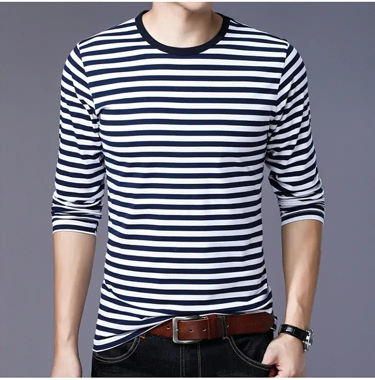 Men Cotton Striped T-Shirt Green White Large — feature 8