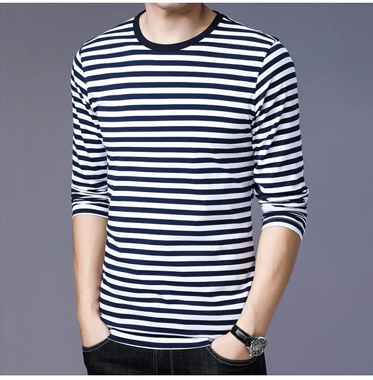 Men Cotton Striped T-Shirt Green White Large — feature 9