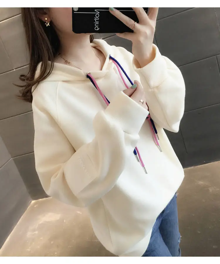 Women Black Hoodie 2023 Spring Loose College Style — feature 4