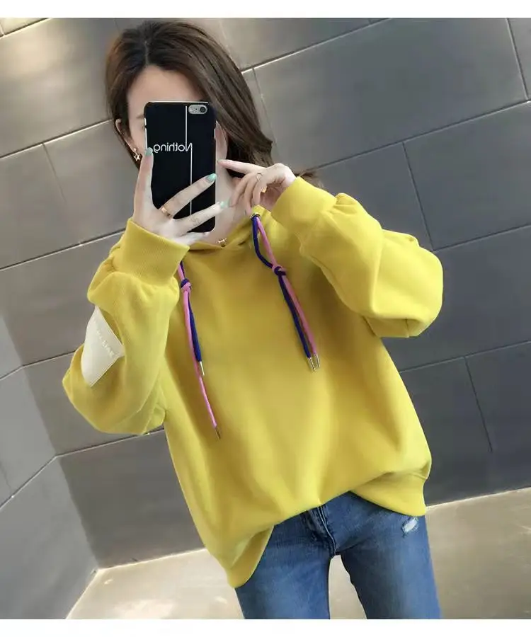 Women Black Hoodie 2023 Spring Loose College Style — feature 9