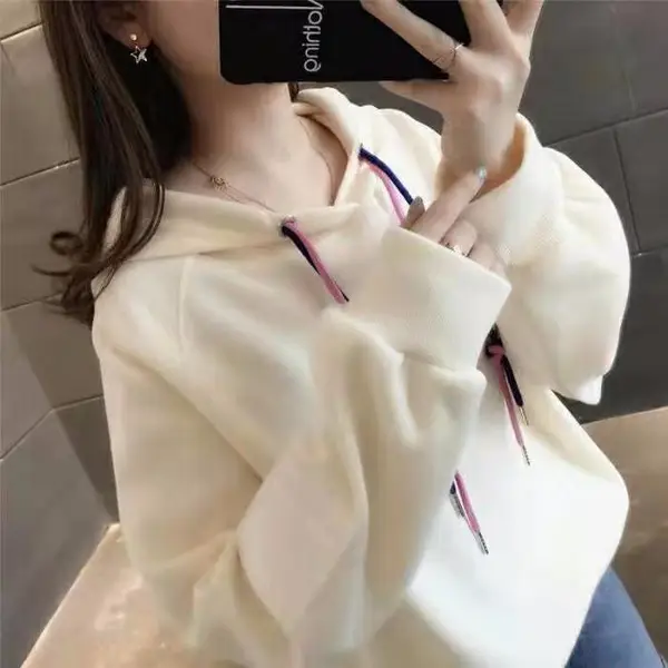 Women Black Hoodie 2023 Spring Loose College Style - Image 5