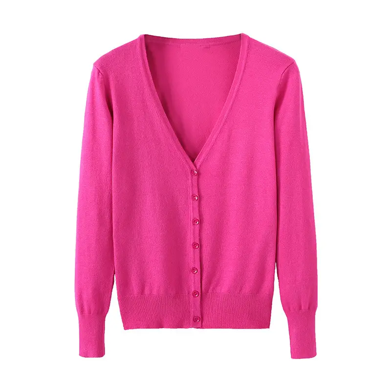 Women's Light Blue Knitted V-Neck Cardigan Short Top - Image 26