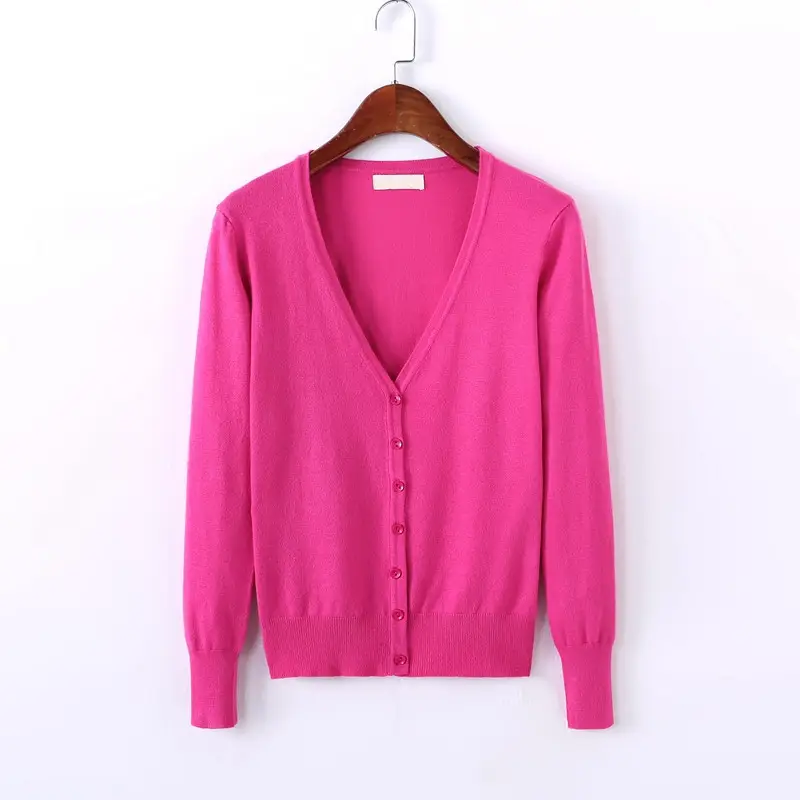 Women's Light Blue Knitted V-Neck Cardigan Short Top - Image 10