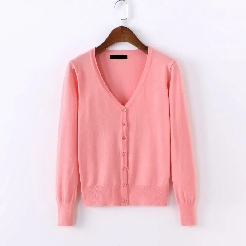 Women's Light Blue Knitted V-Neck Cardigan Short Top - Image 11