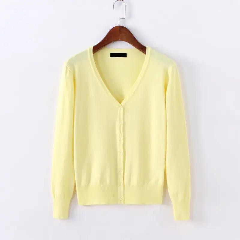 Women's Light Blue Knitted V-Neck Cardigan Short Top - Image 12