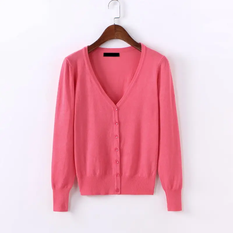Women's Light Blue Knitted V-Neck Cardigan Short Top - Image 13