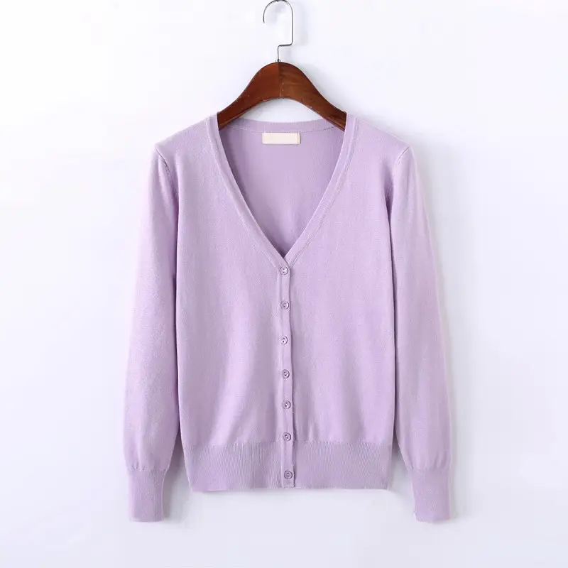 Women's Light Blue Knitted V-Neck Cardigan Short Top - Image 14