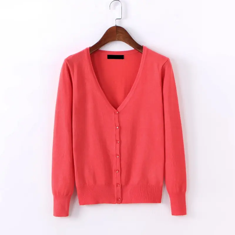 Women's Light Blue Knitted V-Neck Cardigan Short Top - Image 16