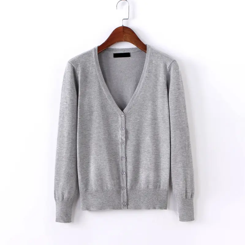 Women's Light Blue Knitted V-Neck Cardigan Short Top - Image 2