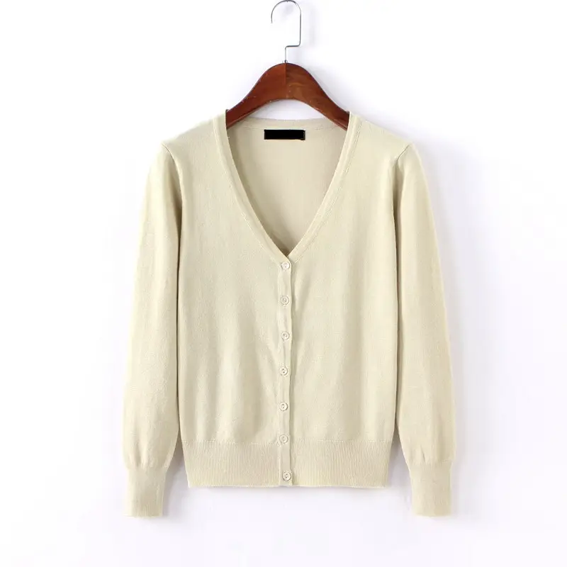 Women's Light Blue Knitted V-Neck Cardigan Short Top - Image 18