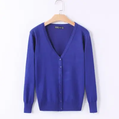 Women's Light Blue Knitted V-Neck Cardigan Short Top - Image 19