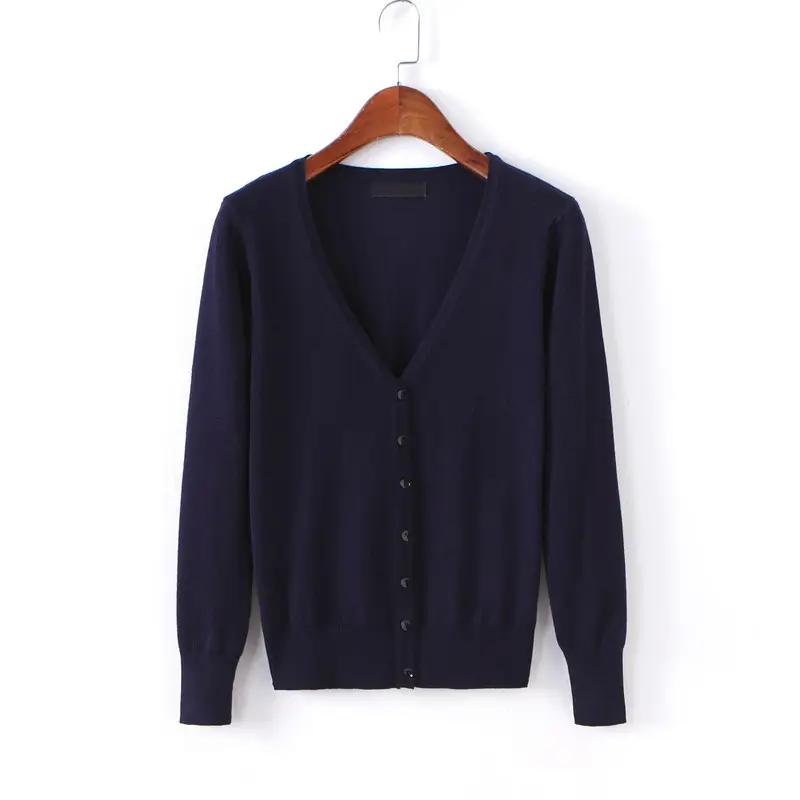 Women's Light Blue Knitted V-Neck Cardigan Short Top - Image 4