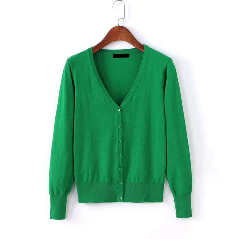 Women's Light Blue Knitted V-Neck Cardigan Short Top - Image 5