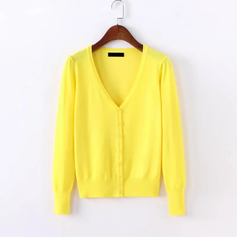 Women's Light Blue Knitted V-Neck Cardigan Short Top - Image 7