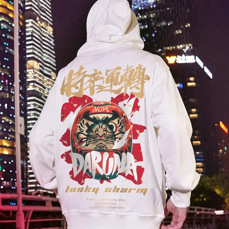 Men Hoodie Black Chinese Lion Print Large - Image 10