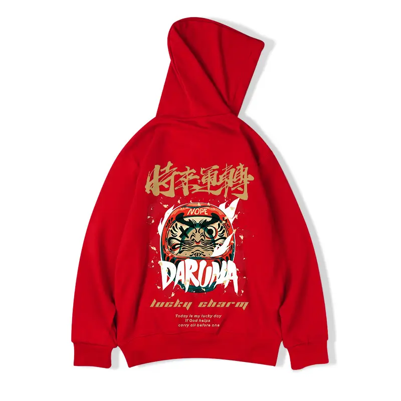 Men Hoodie Black Chinese Lion Print Large - Image 11