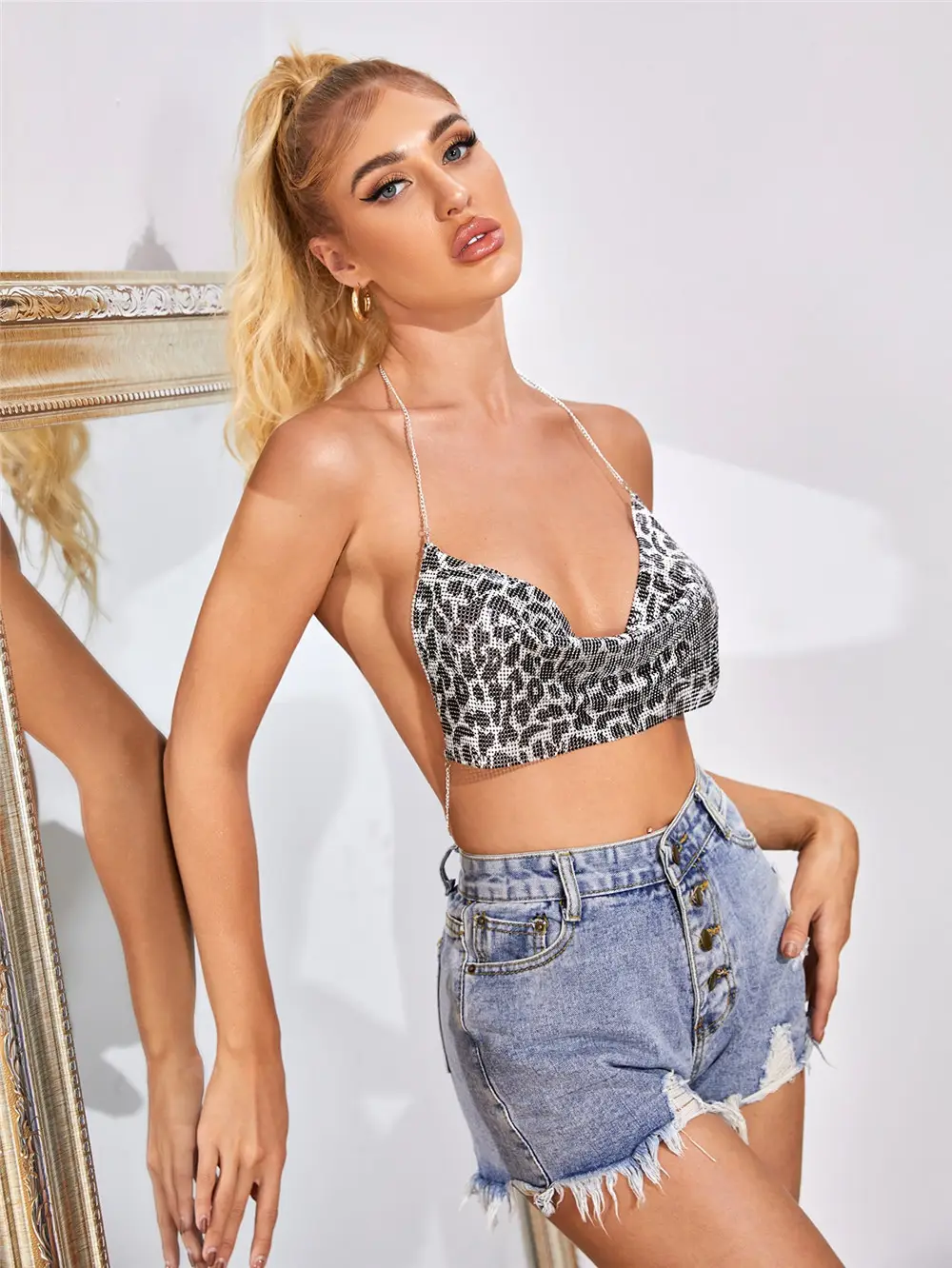 Metallic Chain Sequin Strapless Tube Top Bra 2026 - Image 6