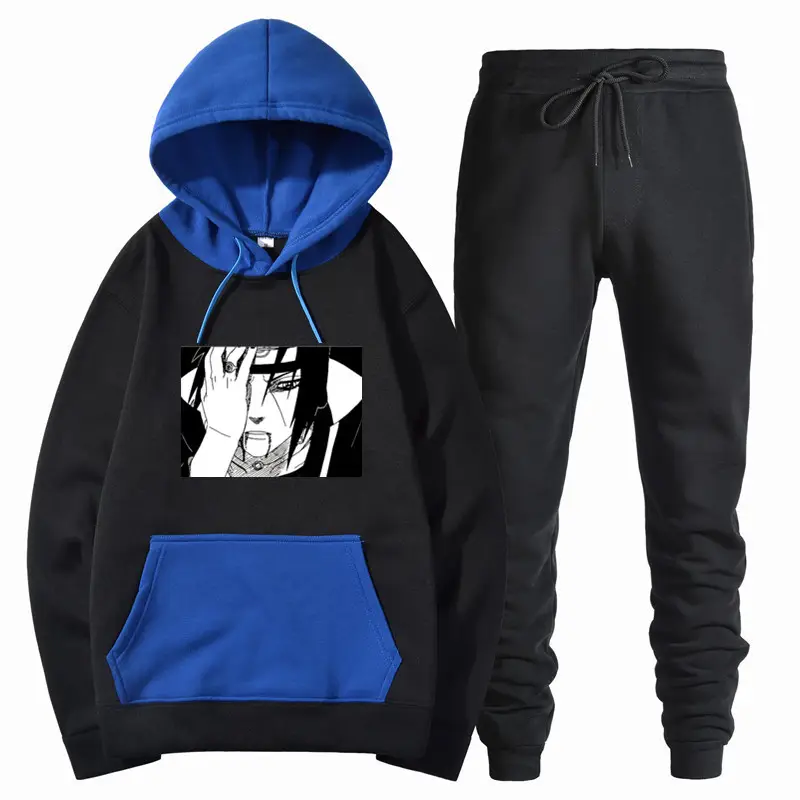 Men Harajuku Hoodie Set Black Red Gray Winter College