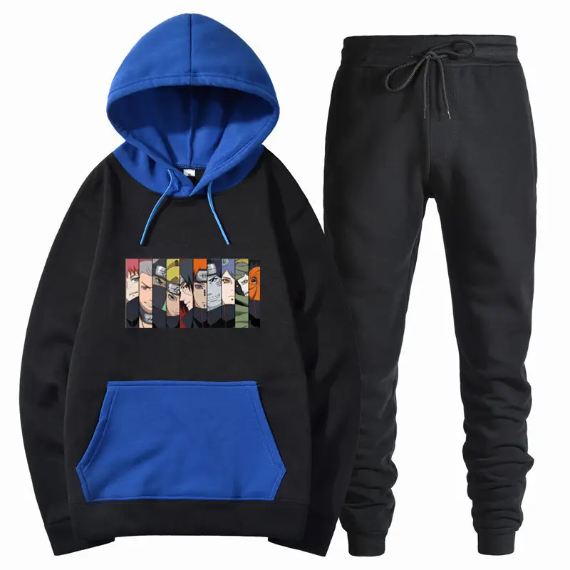 Men Harajuku Hoodie Set Black Red Gray Winter College