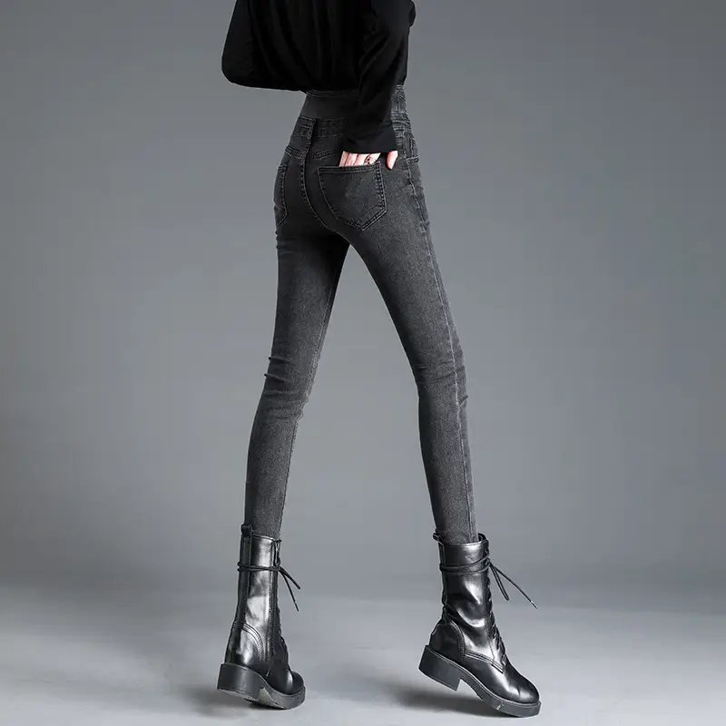 High Waist Slim Fit Button Jeans Women Winter 2023