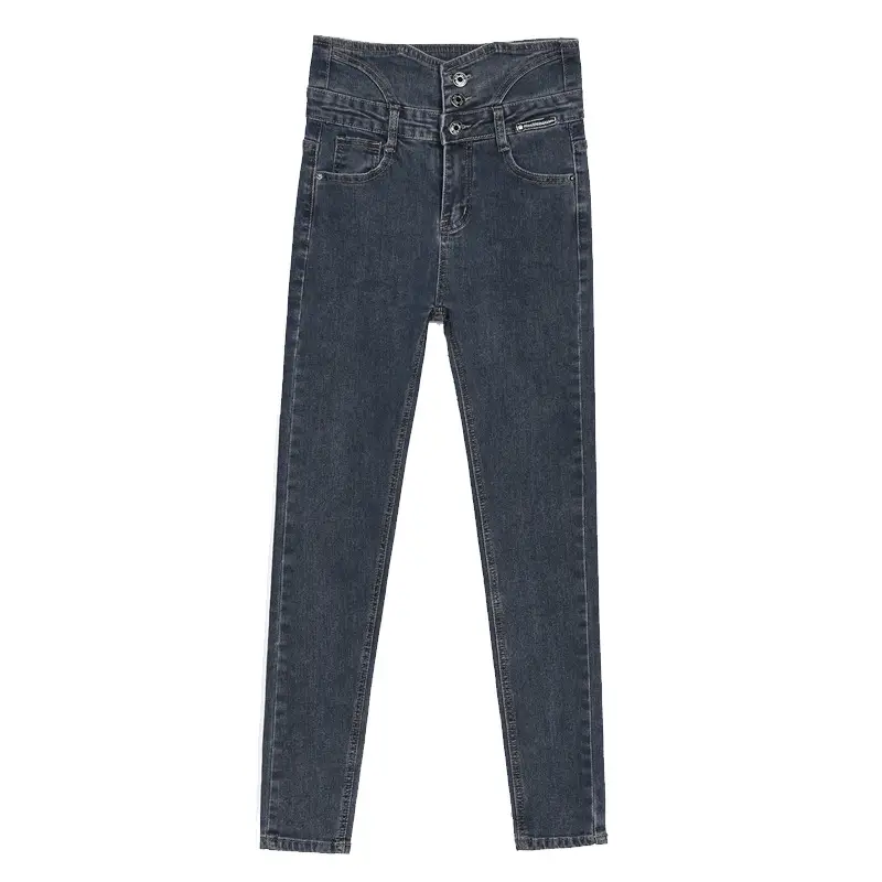 High Waist Slim Fit Button Jeans Women Winter 2023