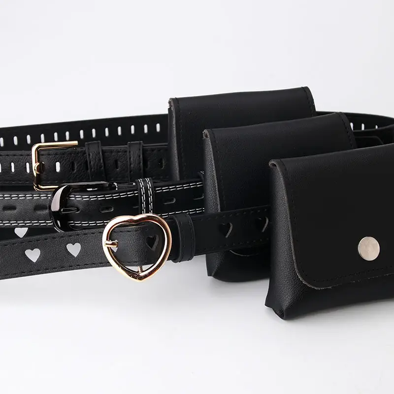 Black Leather Waist Belt with Small Satchel Bag