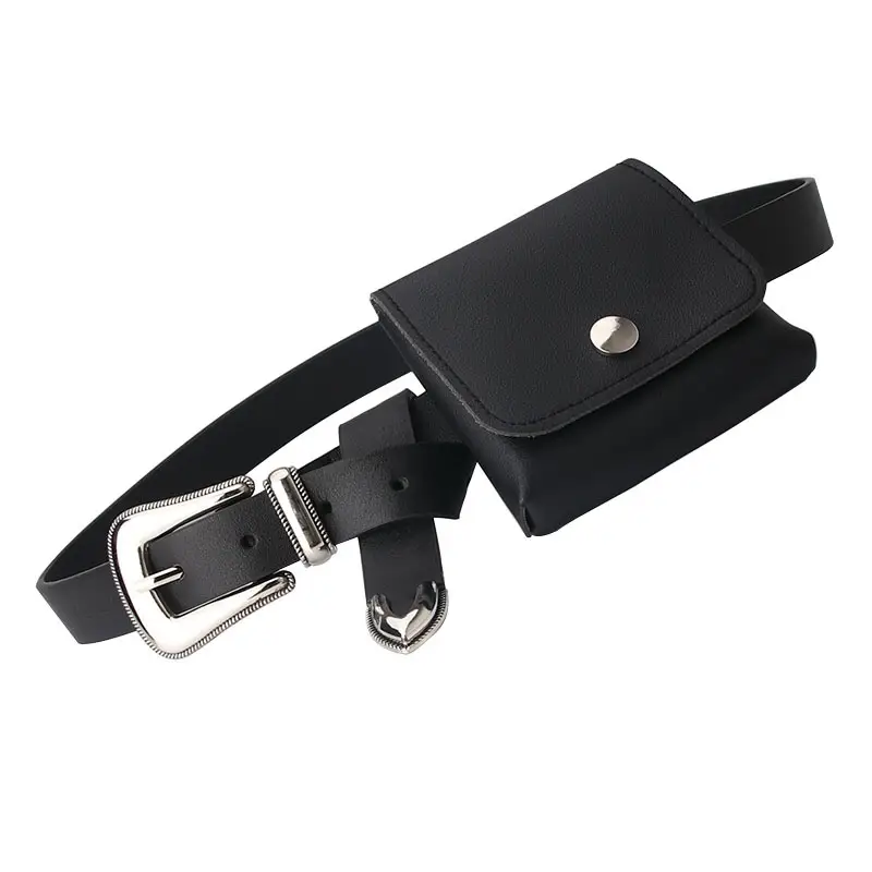 Black Leather Waist Belt with Small Satchel Bag