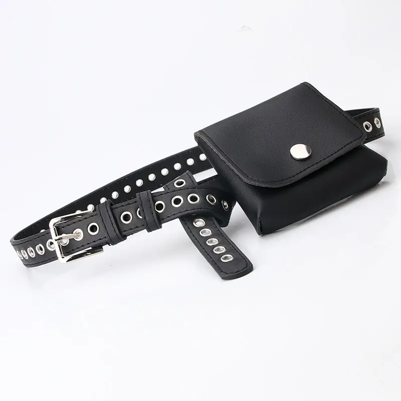 Black Leather Waist Belt with Small Satchel Bag