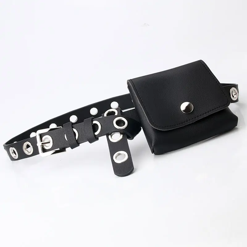 Black Leather Waist Belt with Small Satchel Bag