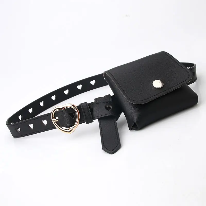 Black Leather Waist Belt with Small Satchel Bag