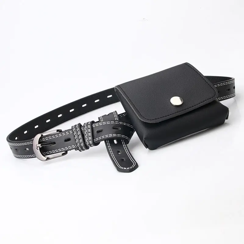 Black Leather Waist Belt with Small Satchel Bag