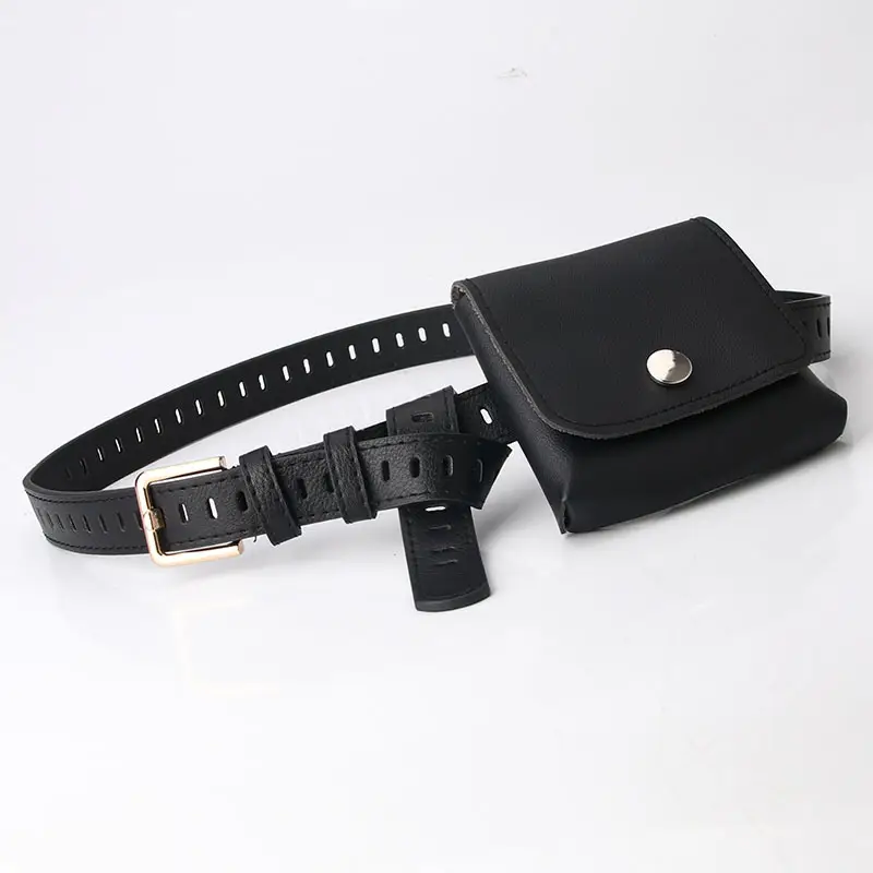 Black Leather Waist Belt with Small Satchel Bag