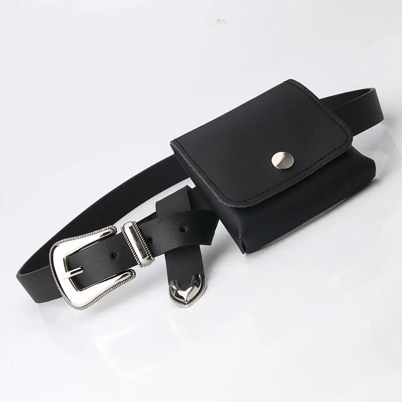 Black Leather Waist Belt with Small Satchel Bag