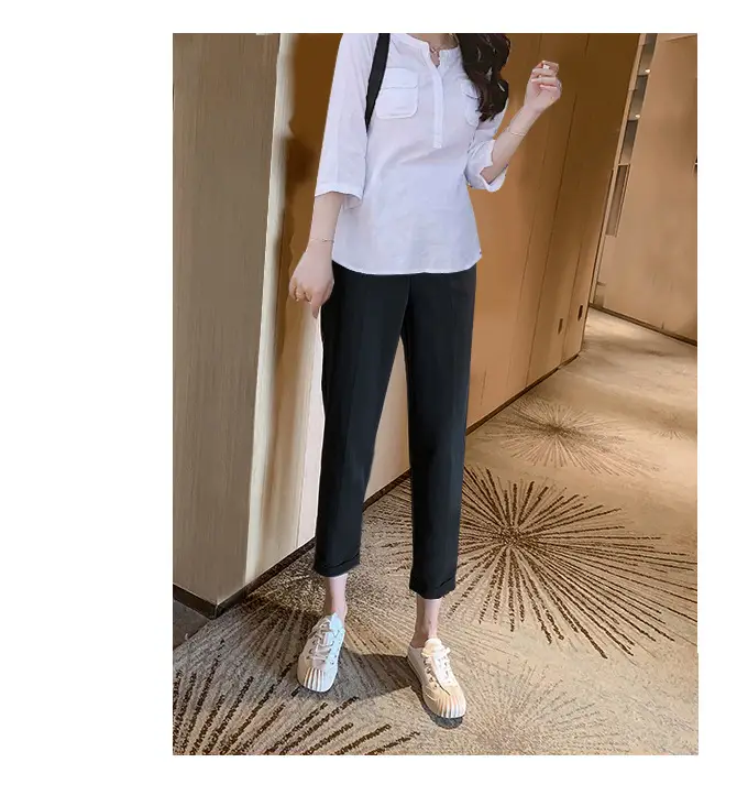Black Harem Pants 2025 Casual Maternity Wear Loose Fit Nine Point — feature 11