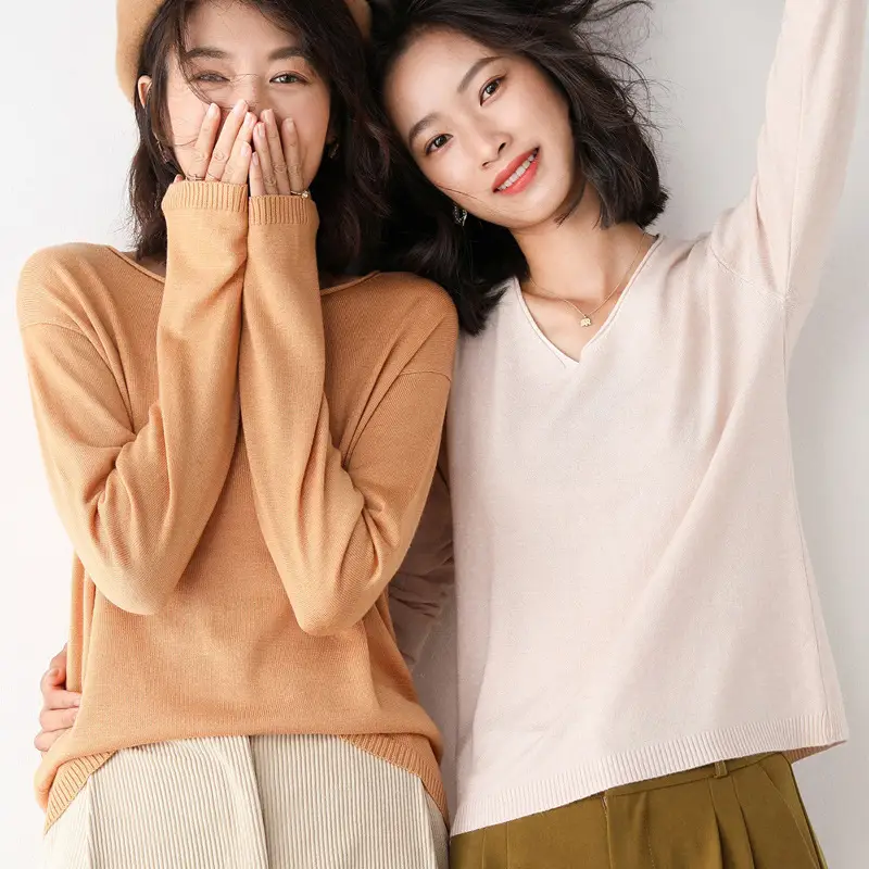 2025 V-Neck Sweater for Women Blue Loose Fit - Image 22