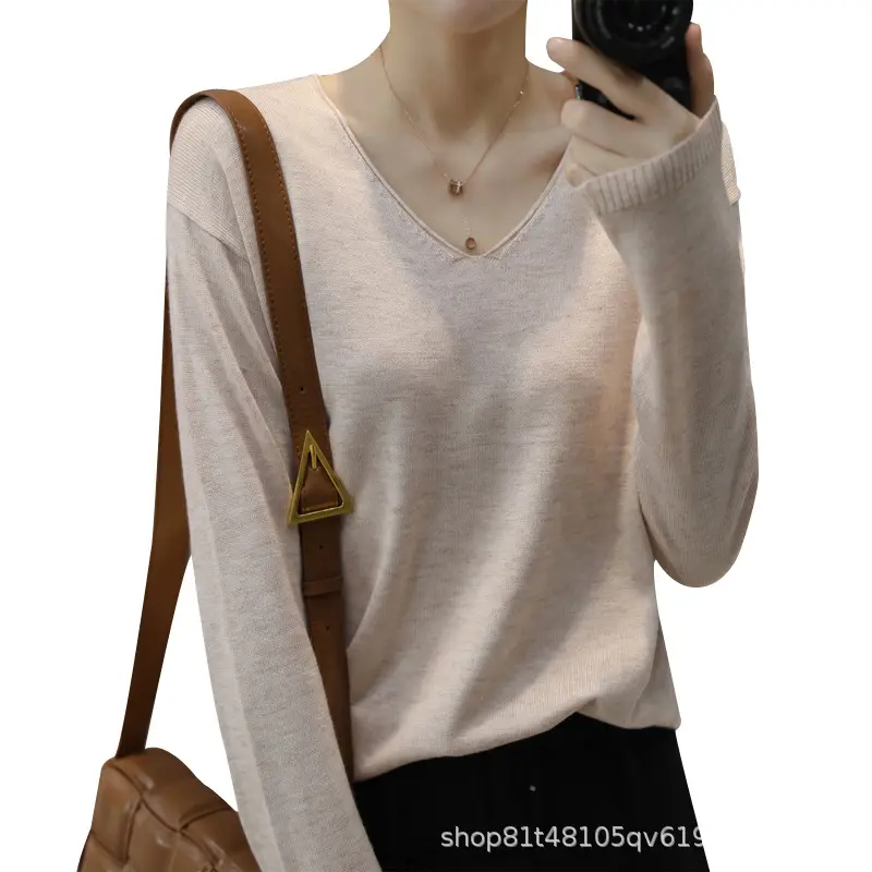 2025 V-Neck Sweater for Women Blue Loose Fit - Image 25