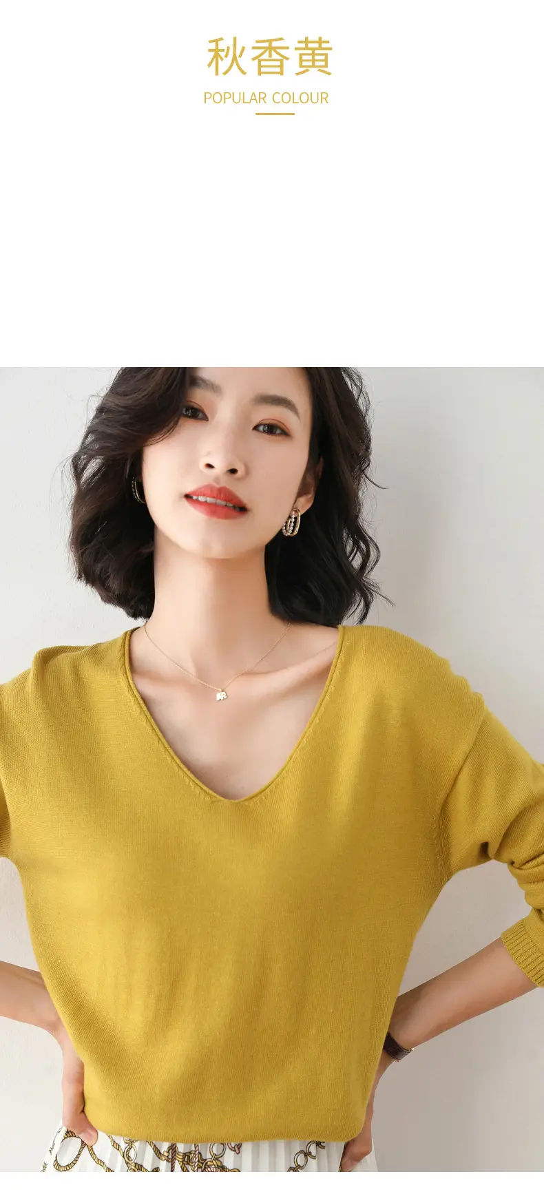 2025 V-Neck Sweater for Women Blue Loose Fit — feature 11
