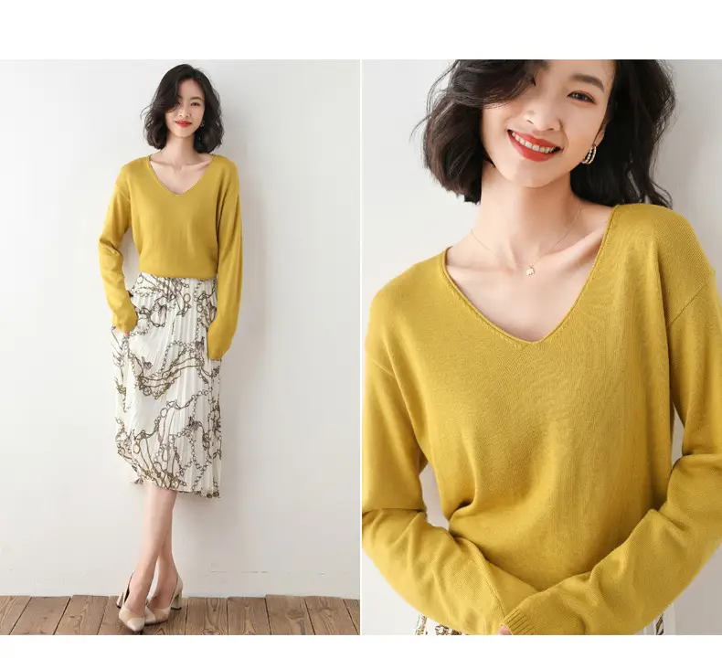 2025 V-Neck Sweater for Women Blue Loose Fit — feature 12