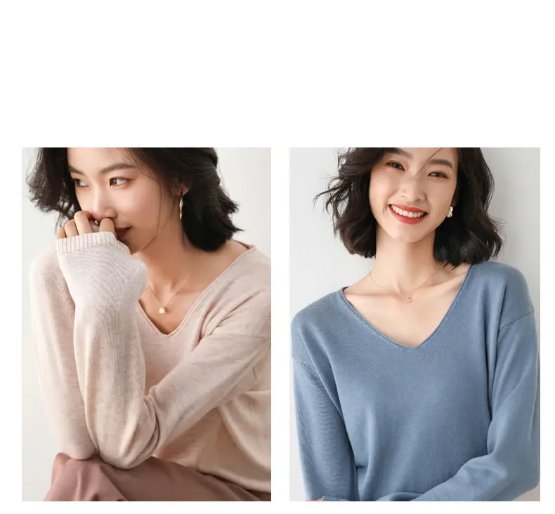 2025 V-Neck Sweater for Women Blue Loose Fit — feature 13