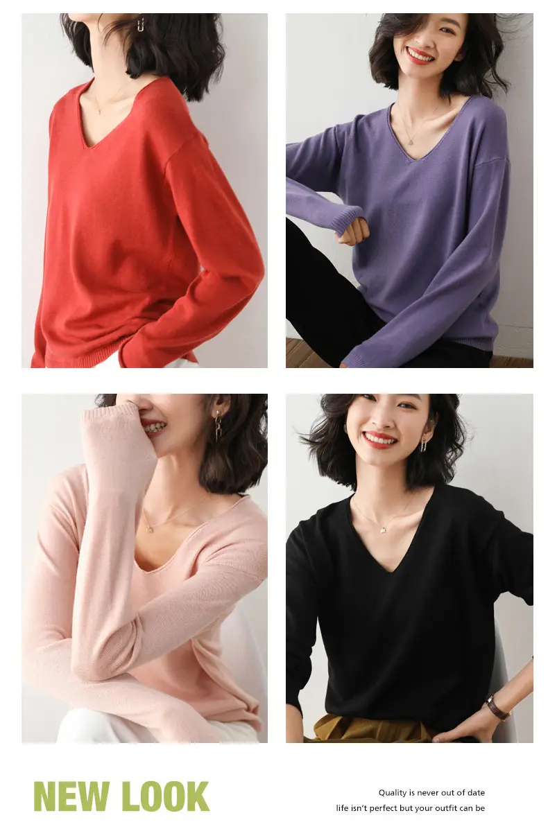 2025 V-Neck Sweater for Women Blue Loose Fit — feature 14