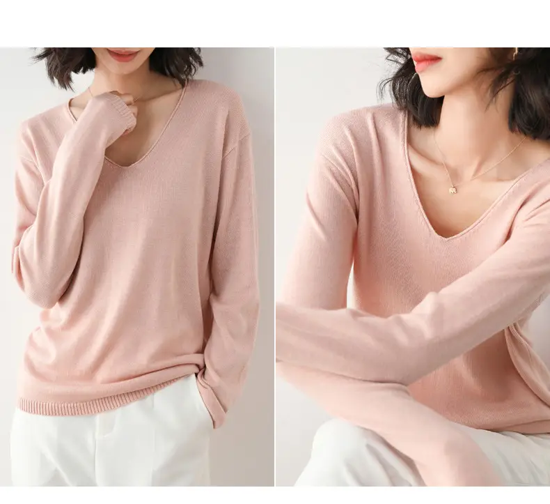 2025 V-Neck Sweater for Women Blue Loose Fit — feature 20