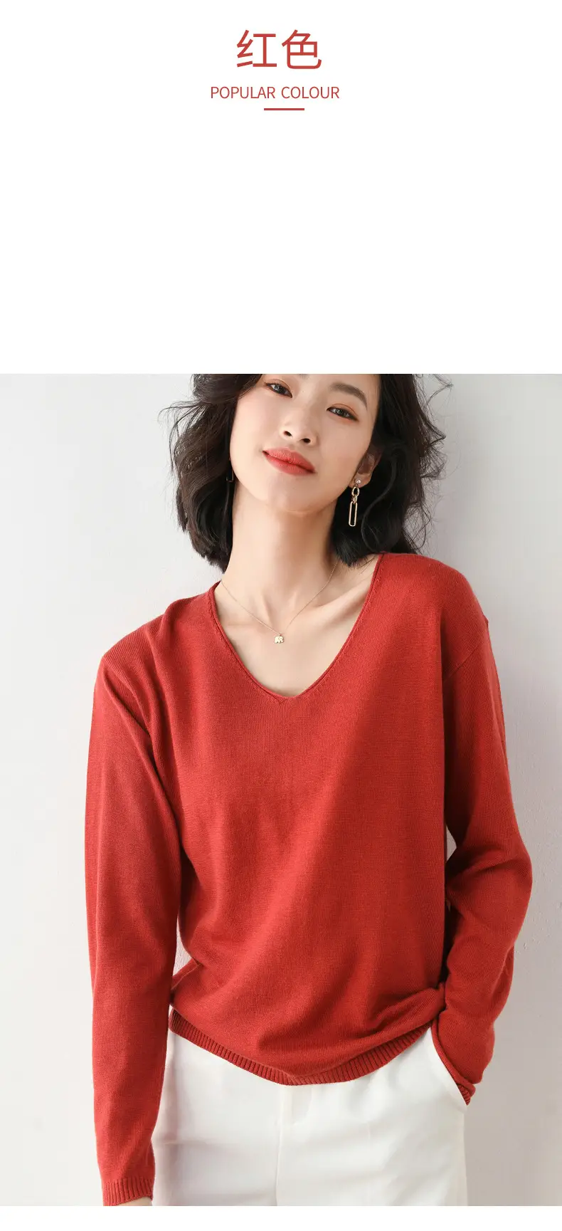 2025 V-Neck Sweater for Women Blue Loose Fit — feature 23