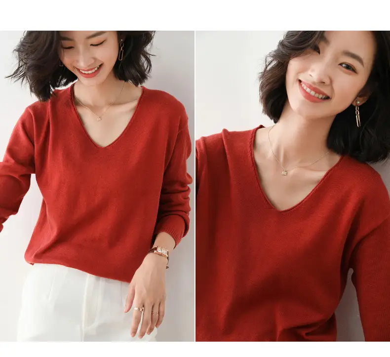 2025 V-Neck Sweater for Women Blue Loose Fit — feature 24