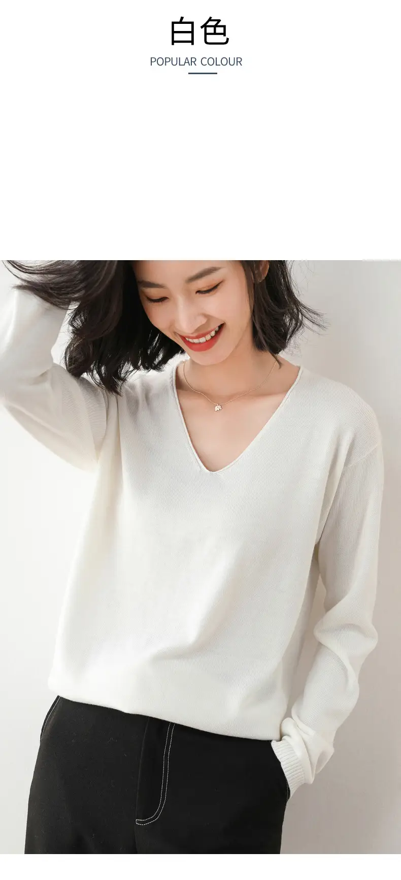 2025 V-Neck Sweater for Women Blue Loose Fit — feature 7
