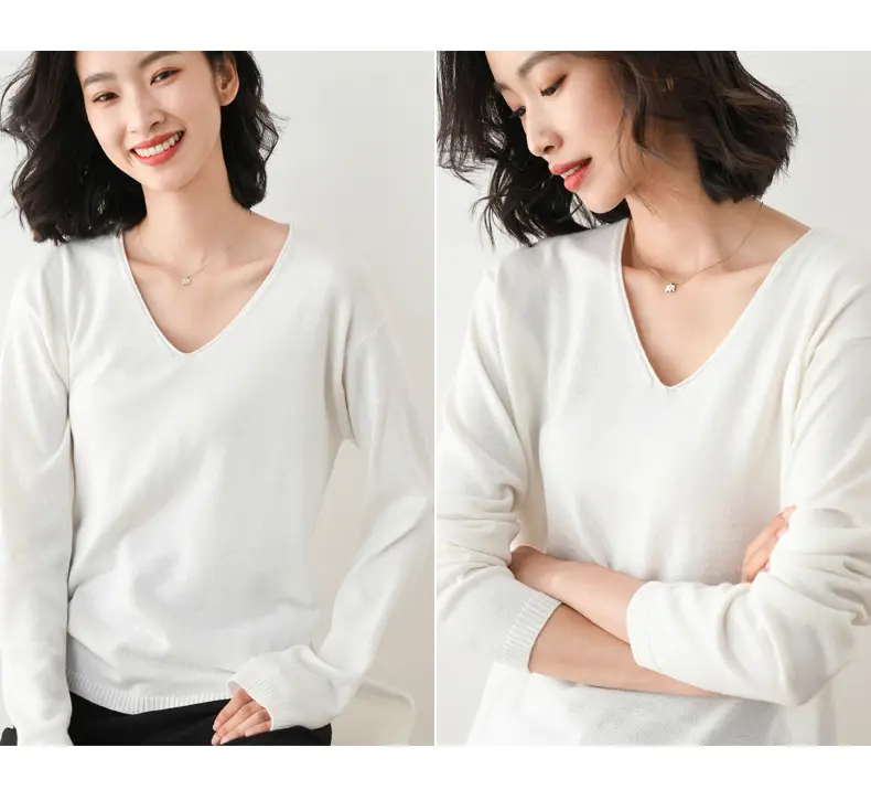 2025 V-Neck Sweater for Women Blue Loose Fit — feature 8