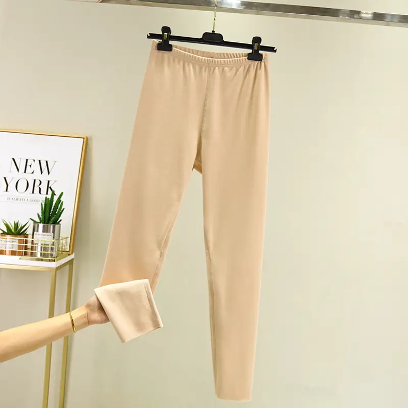 Women Velvet Padded Warm Leggings Pink - Image 2