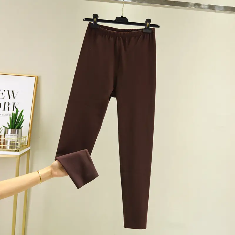 Women Velvet Padded Warm Leggings Pink - Image 3