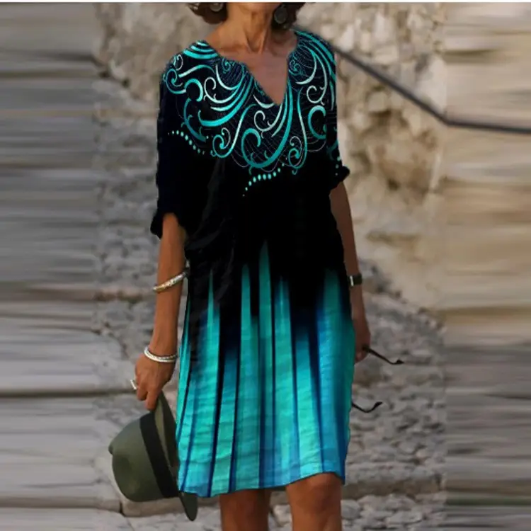 2022 Printed Linen Floral Short Sleeve Women's Dress - Image 9