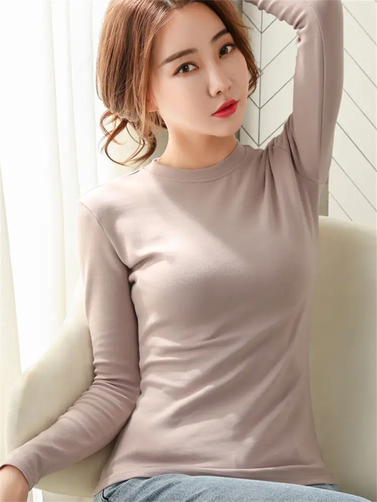 Women Brown Long Sleeve Slim Fit T-Shirt - Image 7
