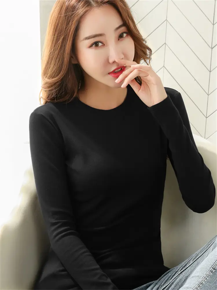 Women Brown Long Sleeve Slim Fit T-Shirt - Image 10